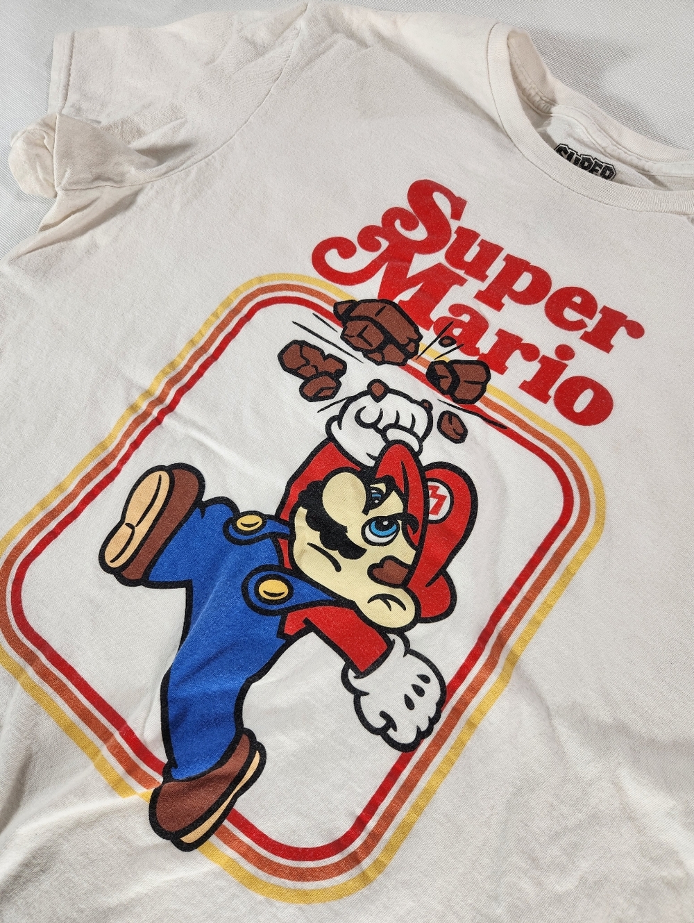 Nintendo Super Mario Graphic Logo T-Shirt White Men's Short Sleeve Size Large